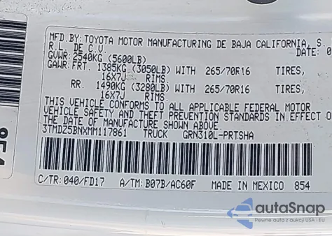 2021 Toyota Tacoma Trd Off-Road from USA, damaged, VIN 3TMDZ5BNXMM117861